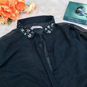 Abercrombie & Fitch Sheer Navy Button Down